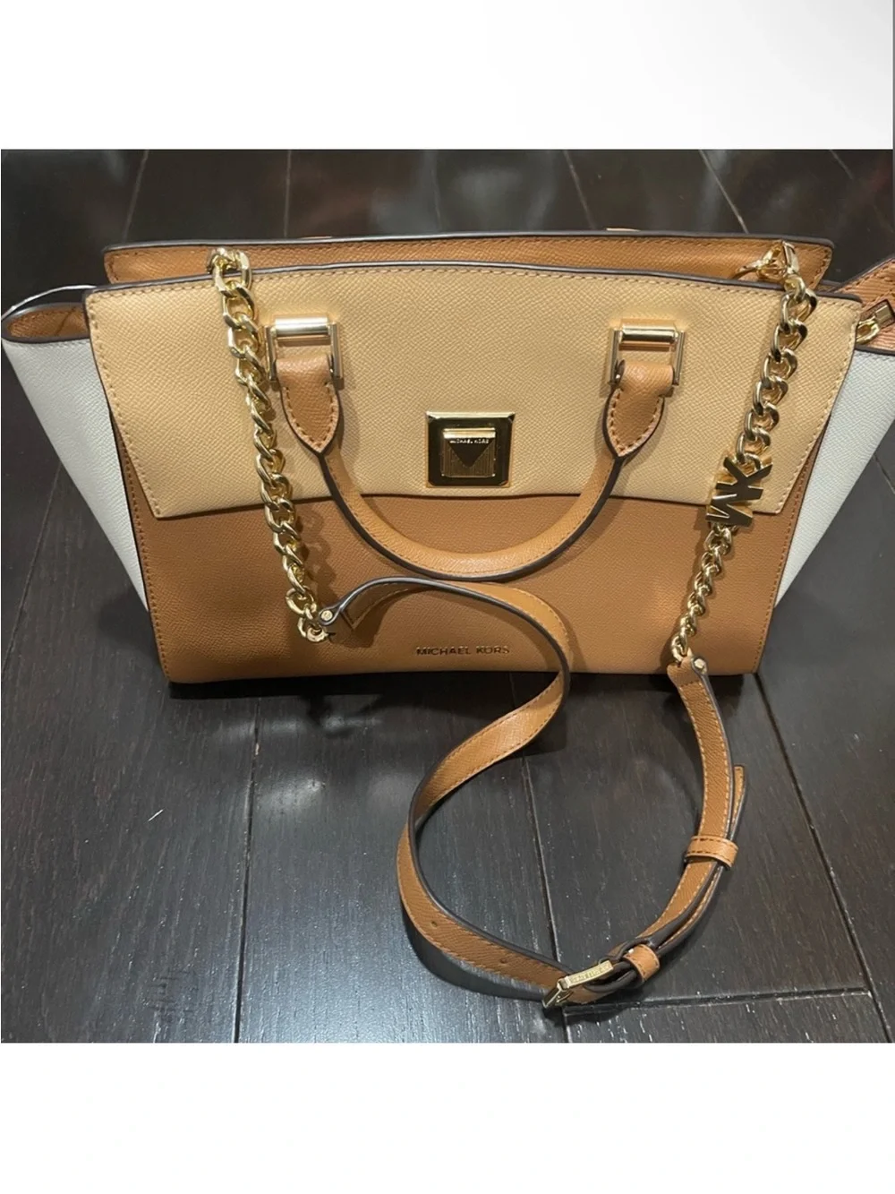 Michael Kors Sylvia Medium Tri-Color Crossgrain Leather Satchel